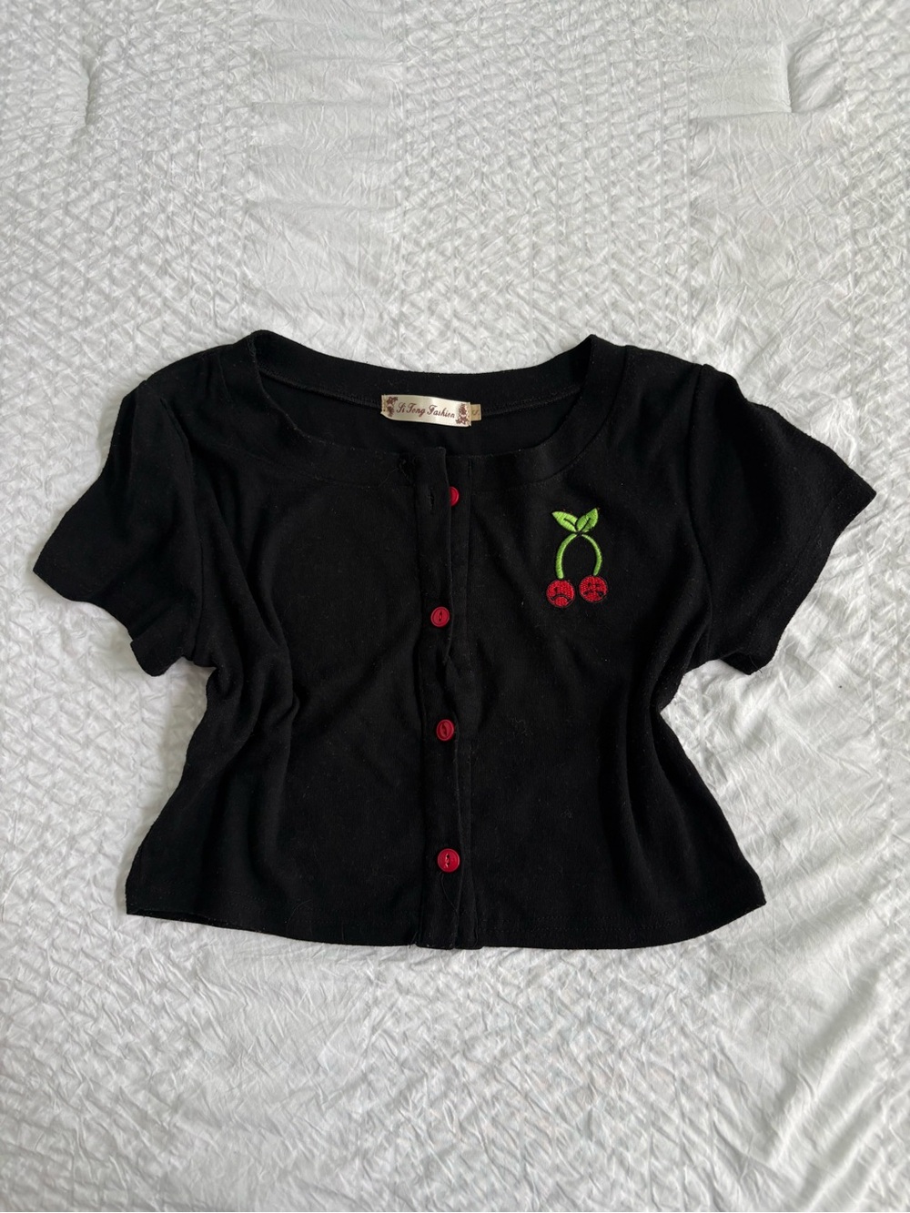 Y2K Black Cropped Cherry Cardigan Size S